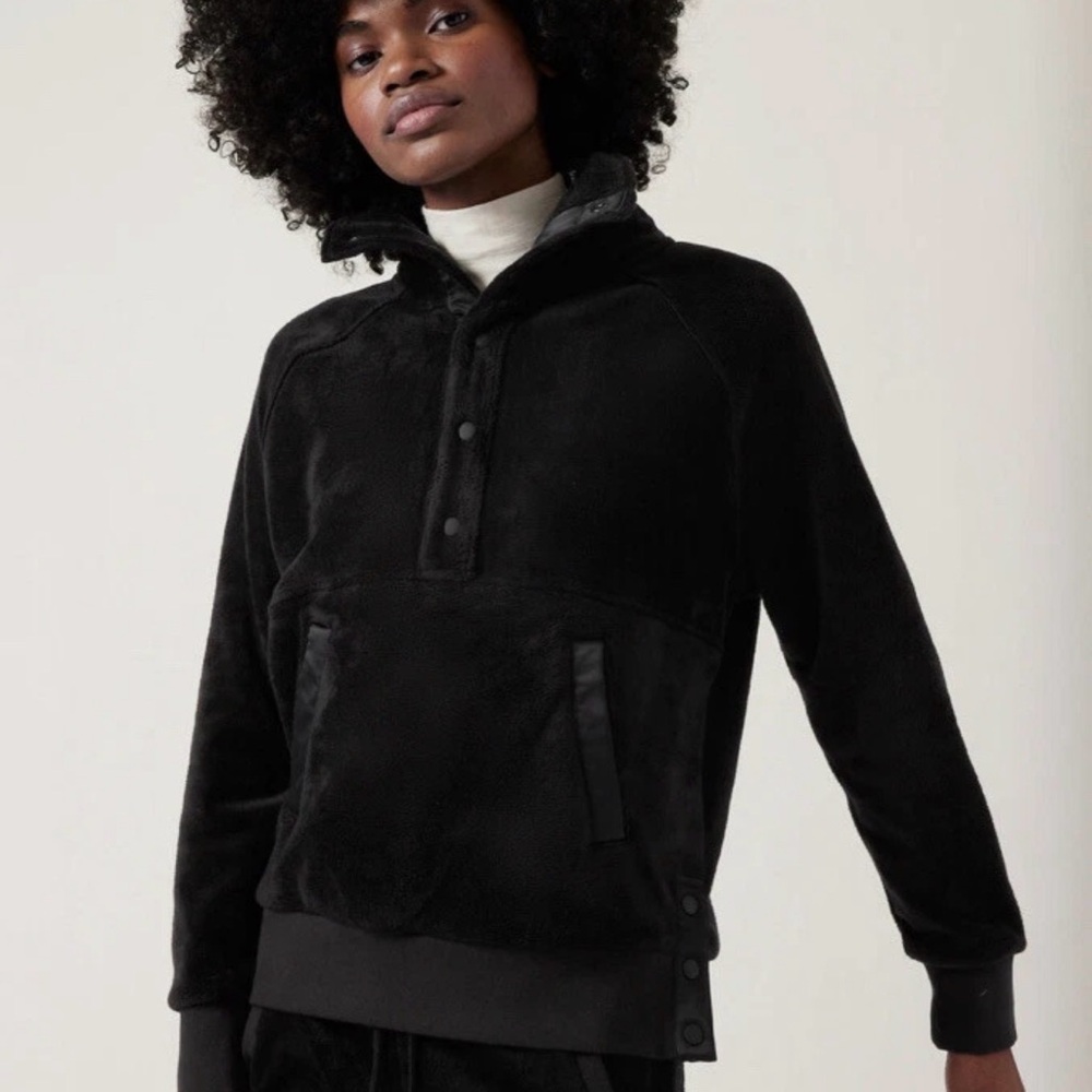🖤 Athleta Recover Cozy Snap Front Sweatshirt Black Size 2X 🖤